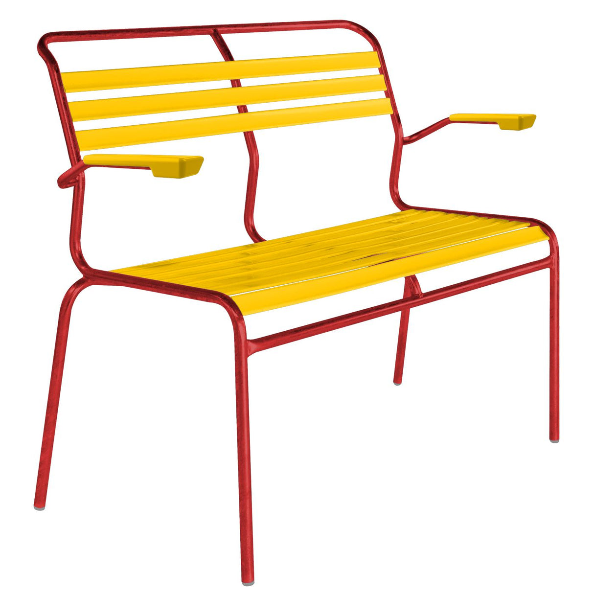 Schaffner Säntis Banc à lattes 2 places avec accoudoirs Rouge 30 Jaune 11