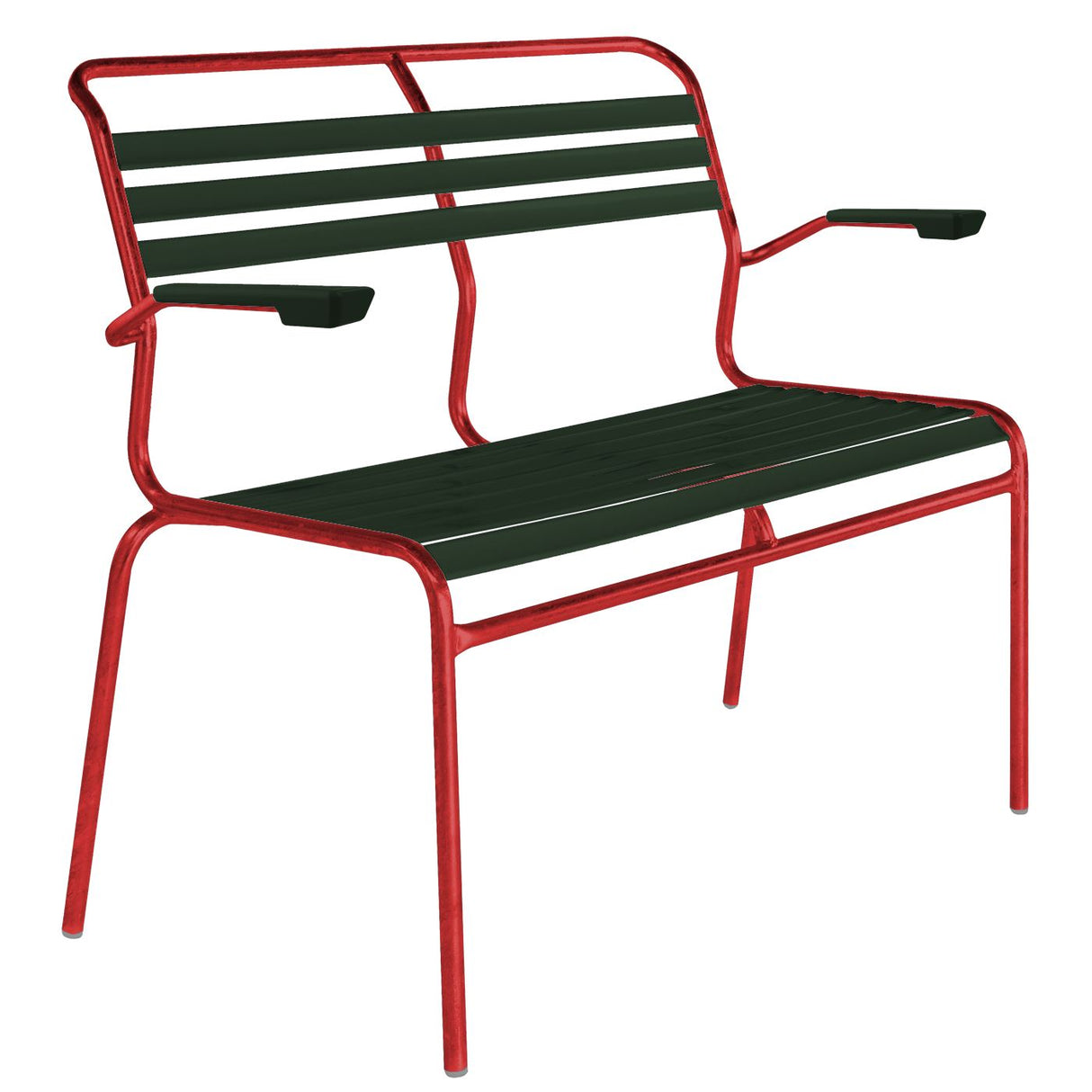 Schaffner Säntis Banc à lattes 2 places avec accoudoirs Rouge 30 Vert sapin 66