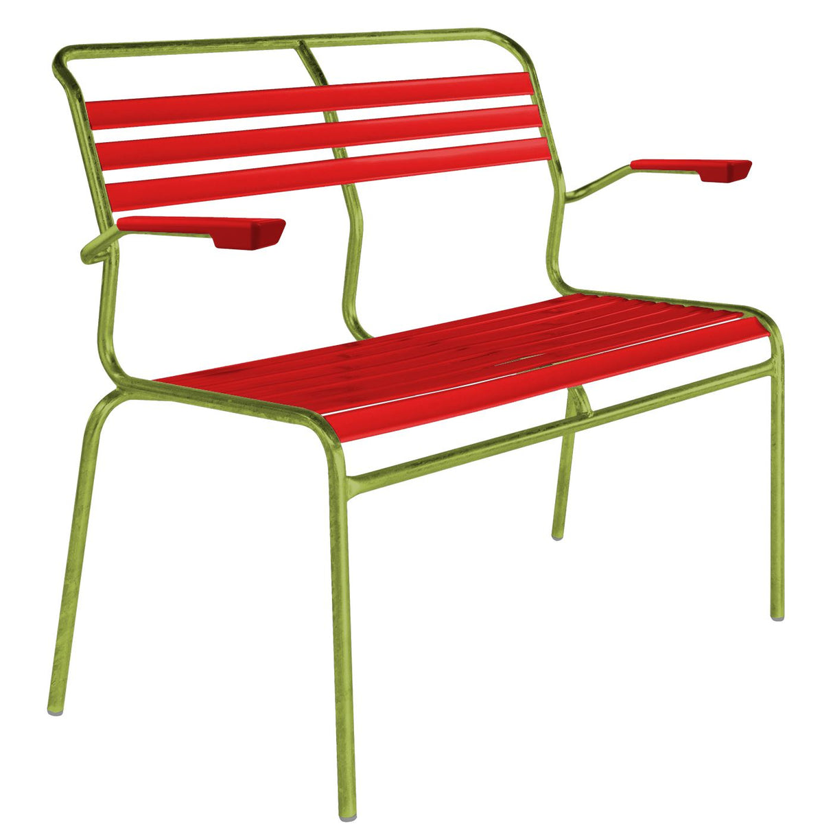 Schaffner Säntis Banc à lattes 2 places avec accoudoirs Vert Clair 63 Rouge 30
