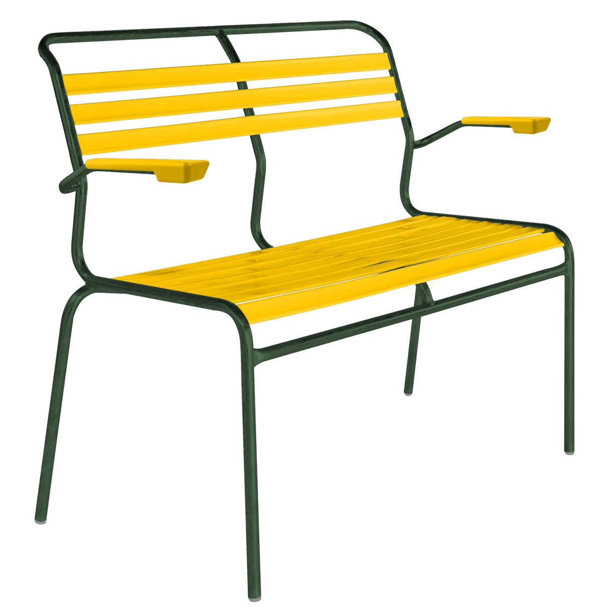 Schaffner Säntis Banc à lattes 2 places avec accoudoirs Vert Sapin 66 Jaune 11
