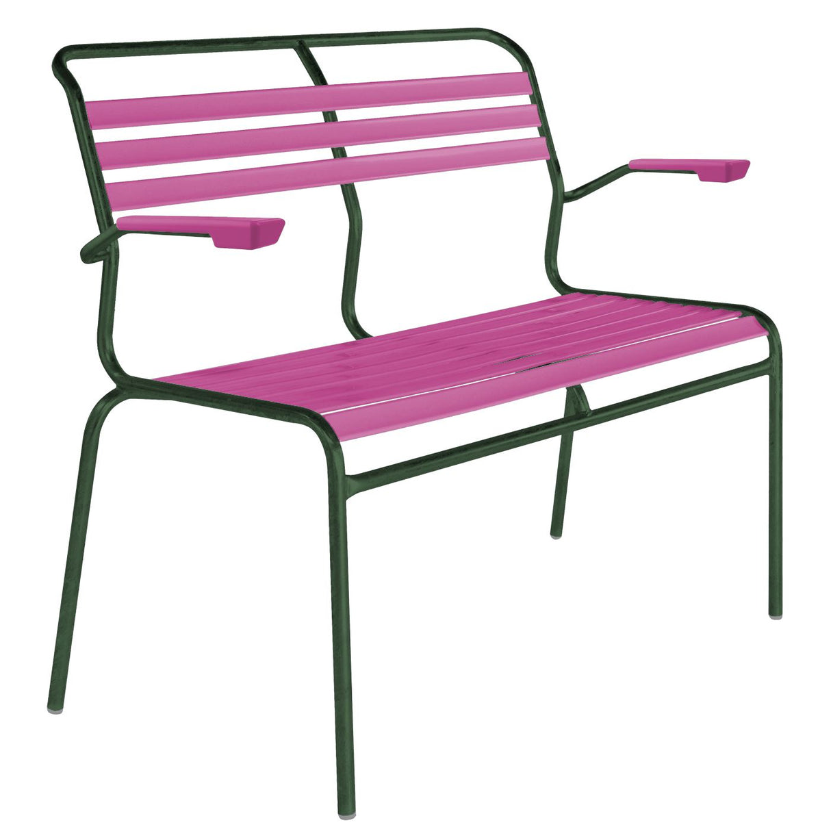 Schaffner Säntis Banc à lattes 2 places avec accoudoirs Vert Sapin 66 Rose 41