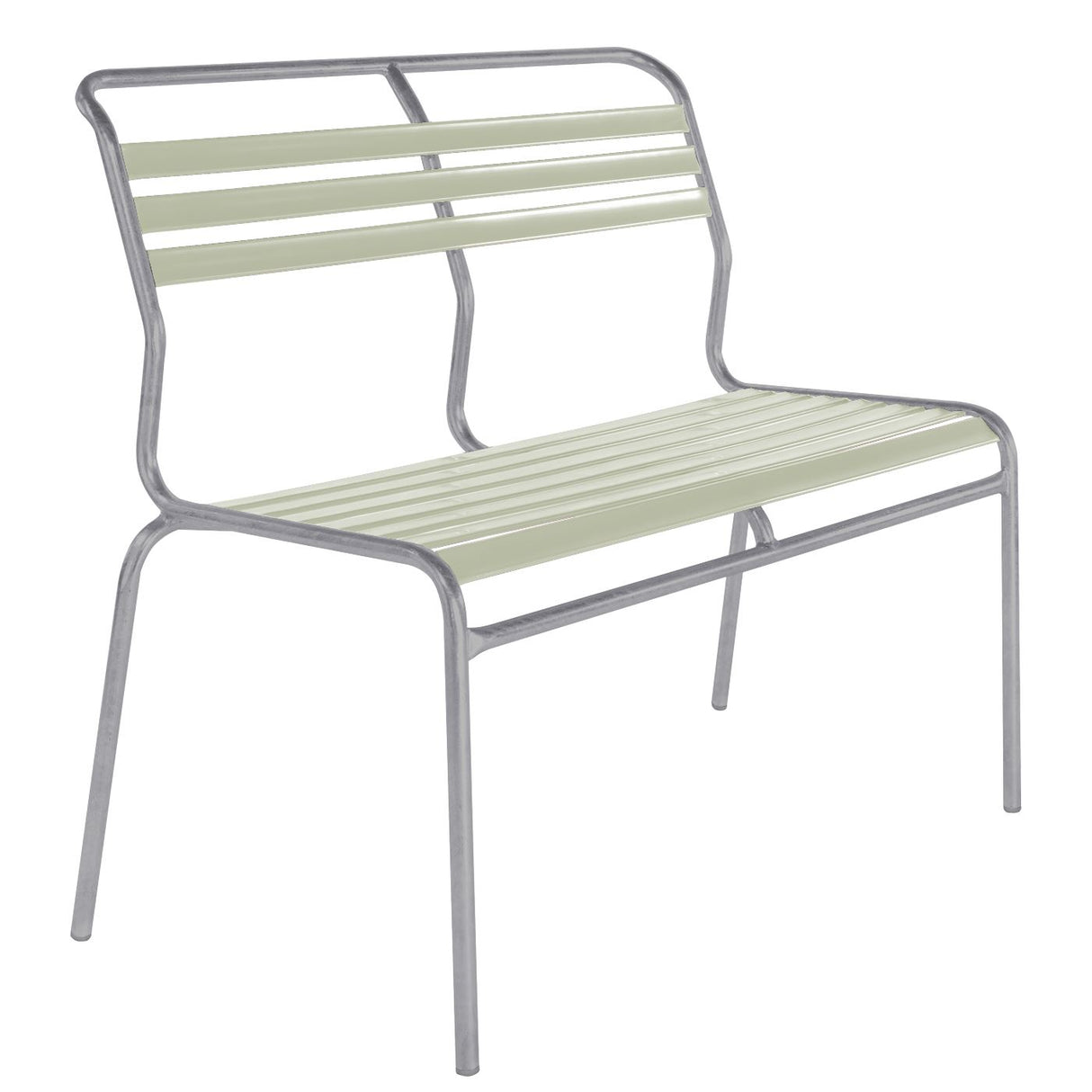 Schaffner Säntis Banc à lattes 2 places sans accoudoirs Gris Argent 78 Vert pastel 64