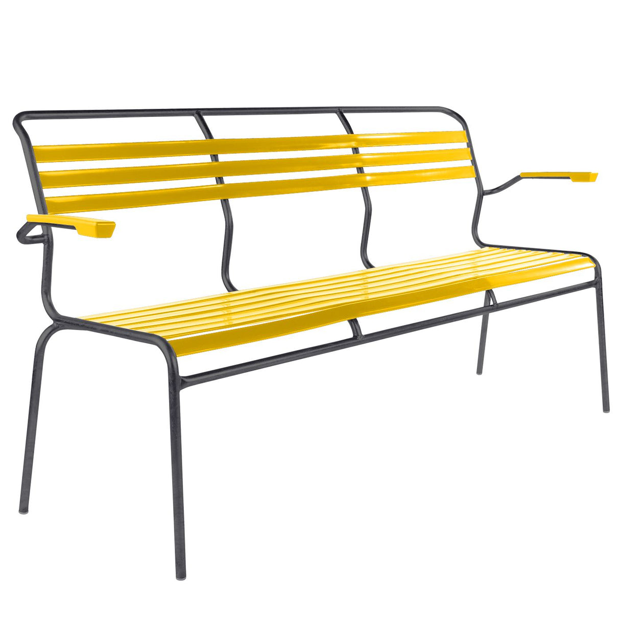 Schaffner Säntis Banc à lattes 3 places avec accoudoirs Antracite 77 Jaune 11