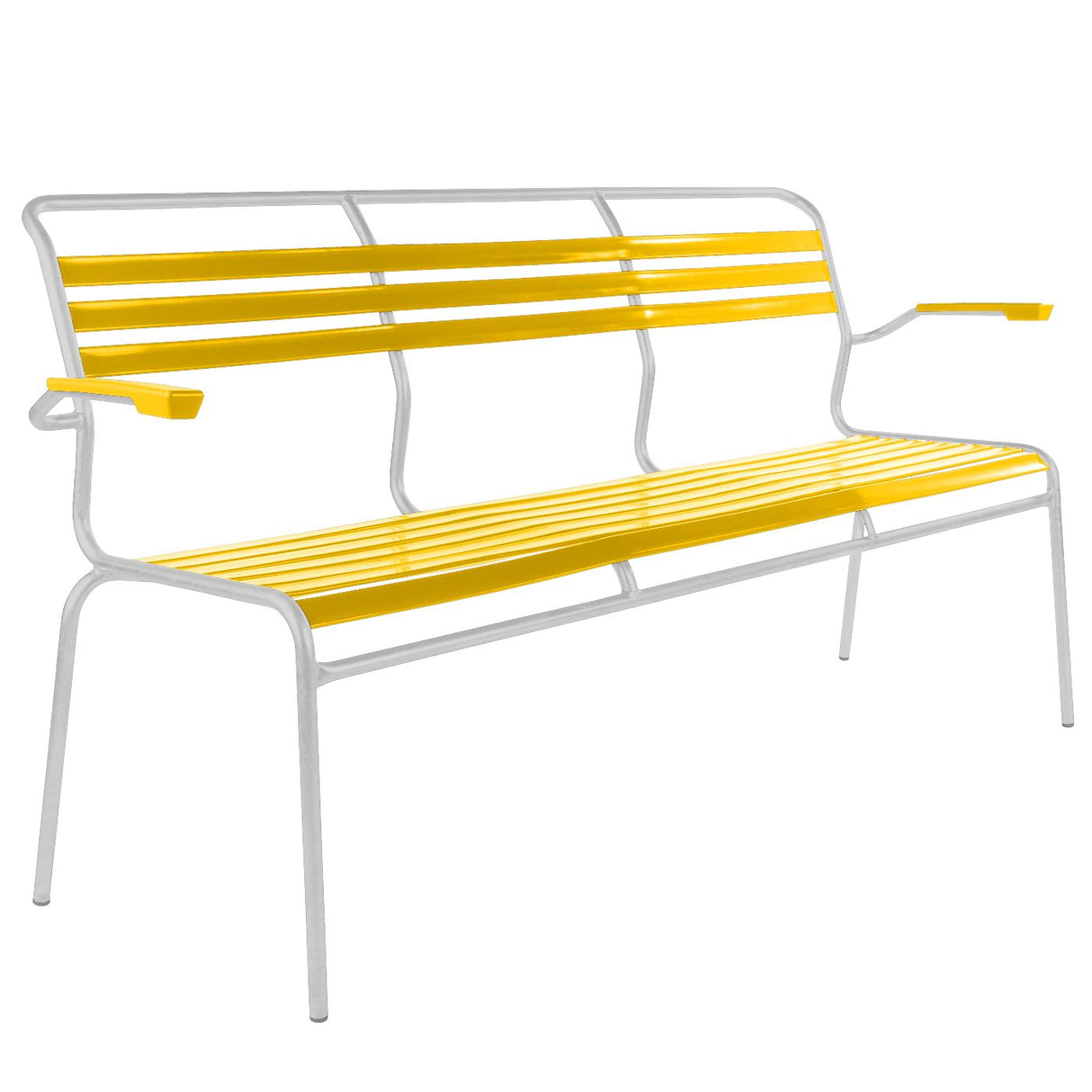 Schaffner Säntis Banc à lattes 3 places avec accoudoirs Blanc 90 Jaune 11