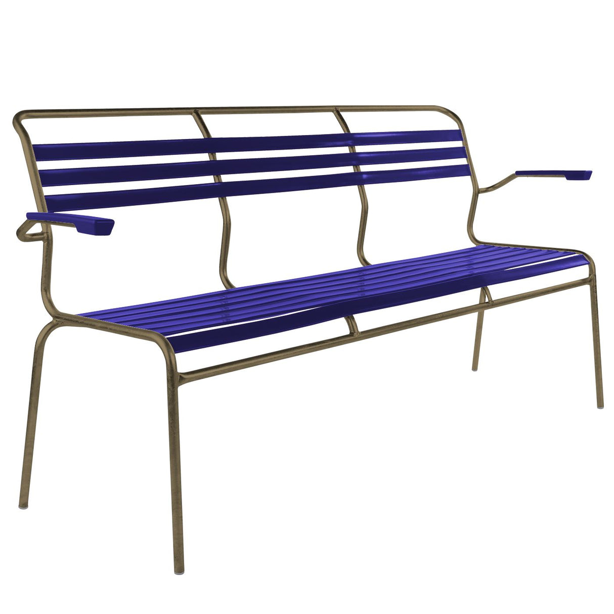 Schaffner Säntis Banc à lattes 3 places avec accoudoirs Champagne 85 Bleu 53