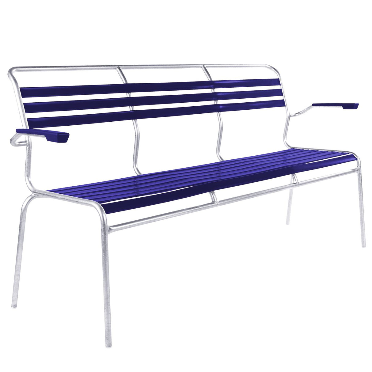 Schaffner Säntis Banc à lattes 3 places avec accoudoirs Galvanisé à chaud 02 Bleu 53
