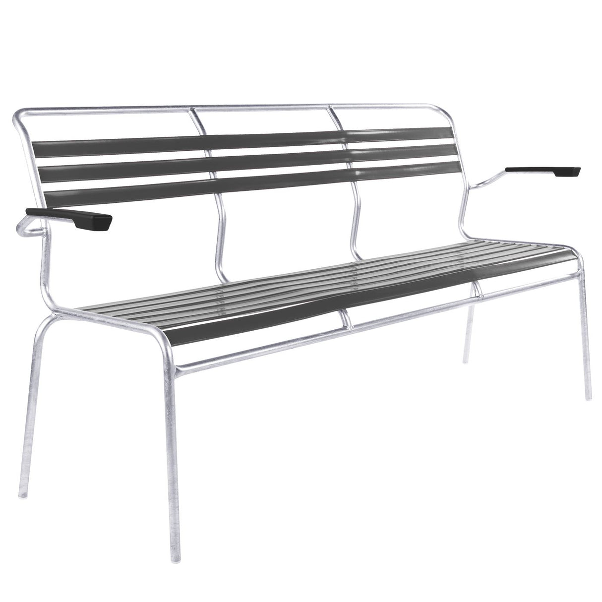 Schaffner Säntis Banc à lattes 3 places avec accoudoirs Galvanisé à chaud 02 Graphite 73