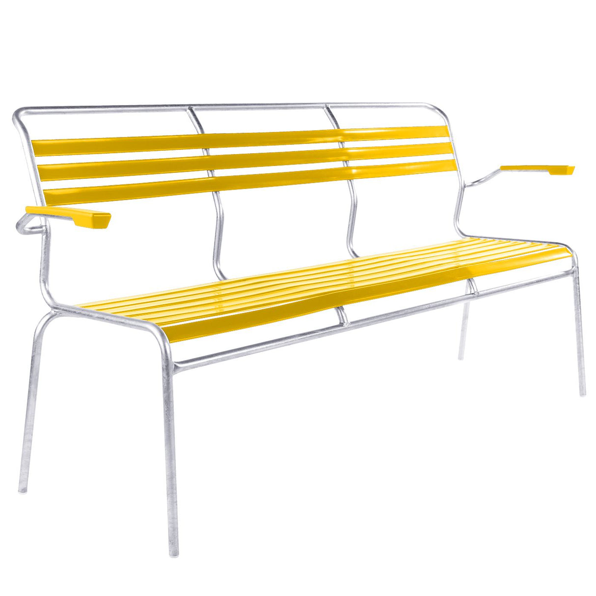 Schaffner Säntis Banc à lattes 3 places avec accoudoirs Galvanisé à chaud 02 Jaune 11