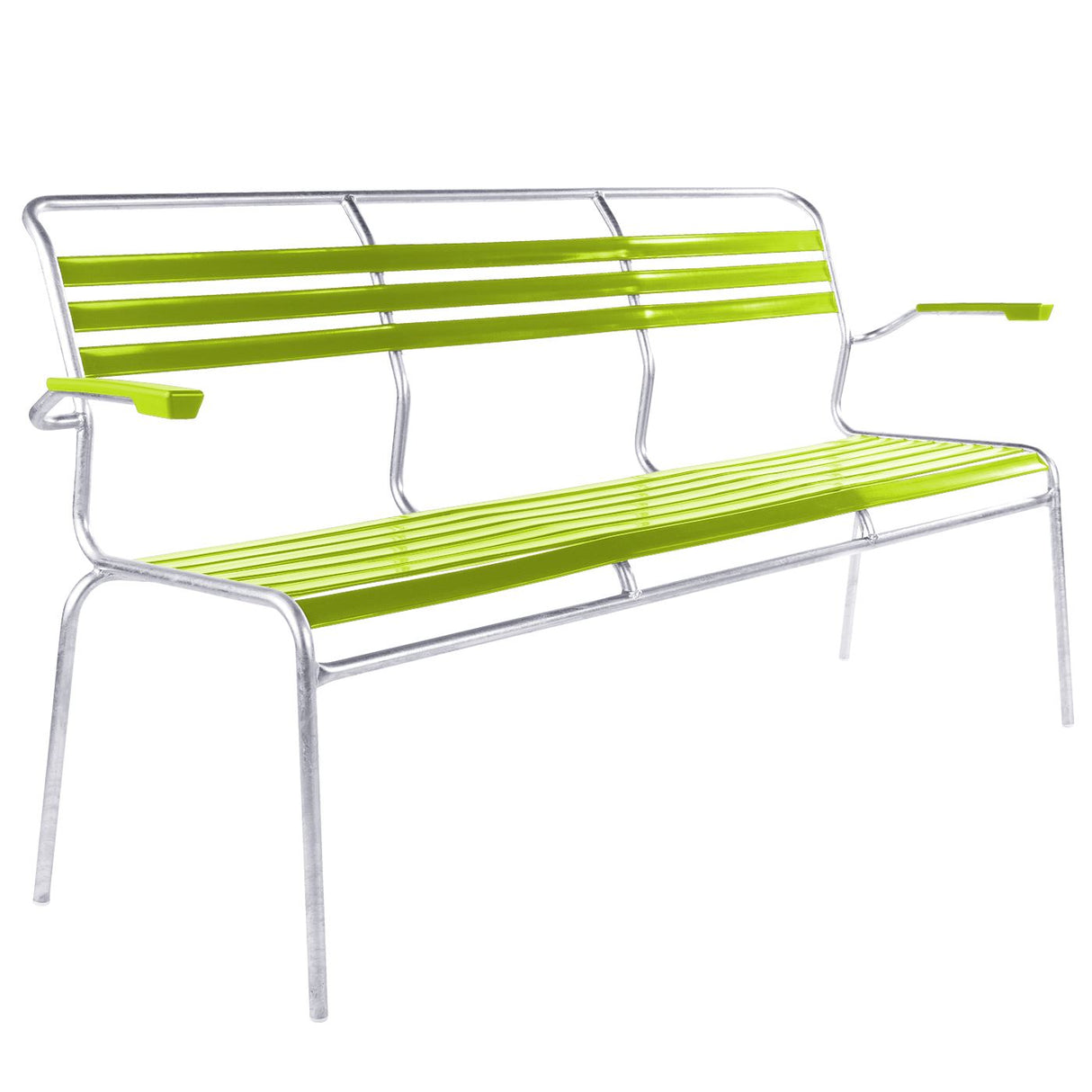 Schaffner Säntis Banc à lattes 3 places avec accoudoirs Galvanisé à chaud 02 Vert Clair 63