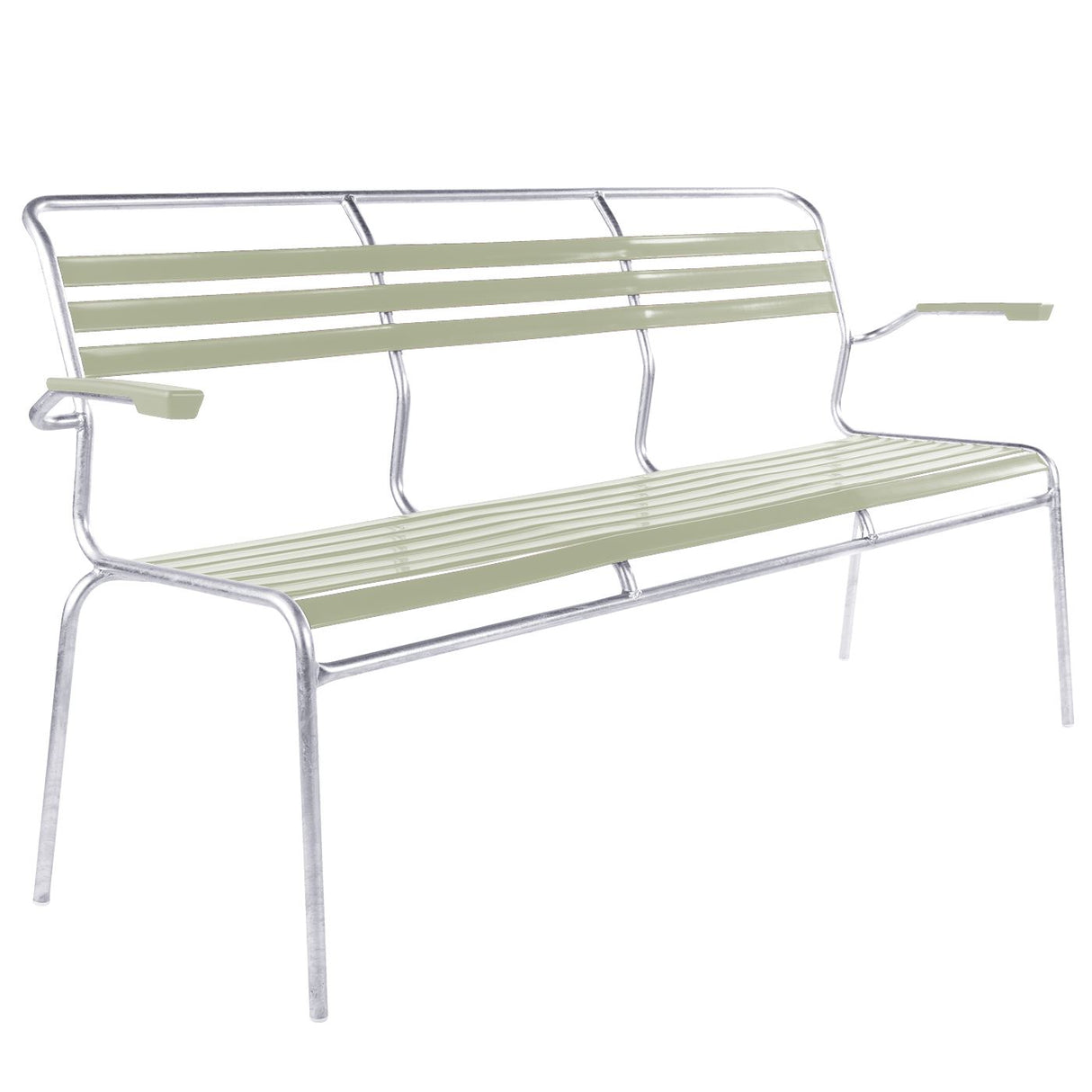 Schaffner Säntis Banc à lattes 3 places avec accoudoirs Galvanisé à chaud 02 Vert pastel 64