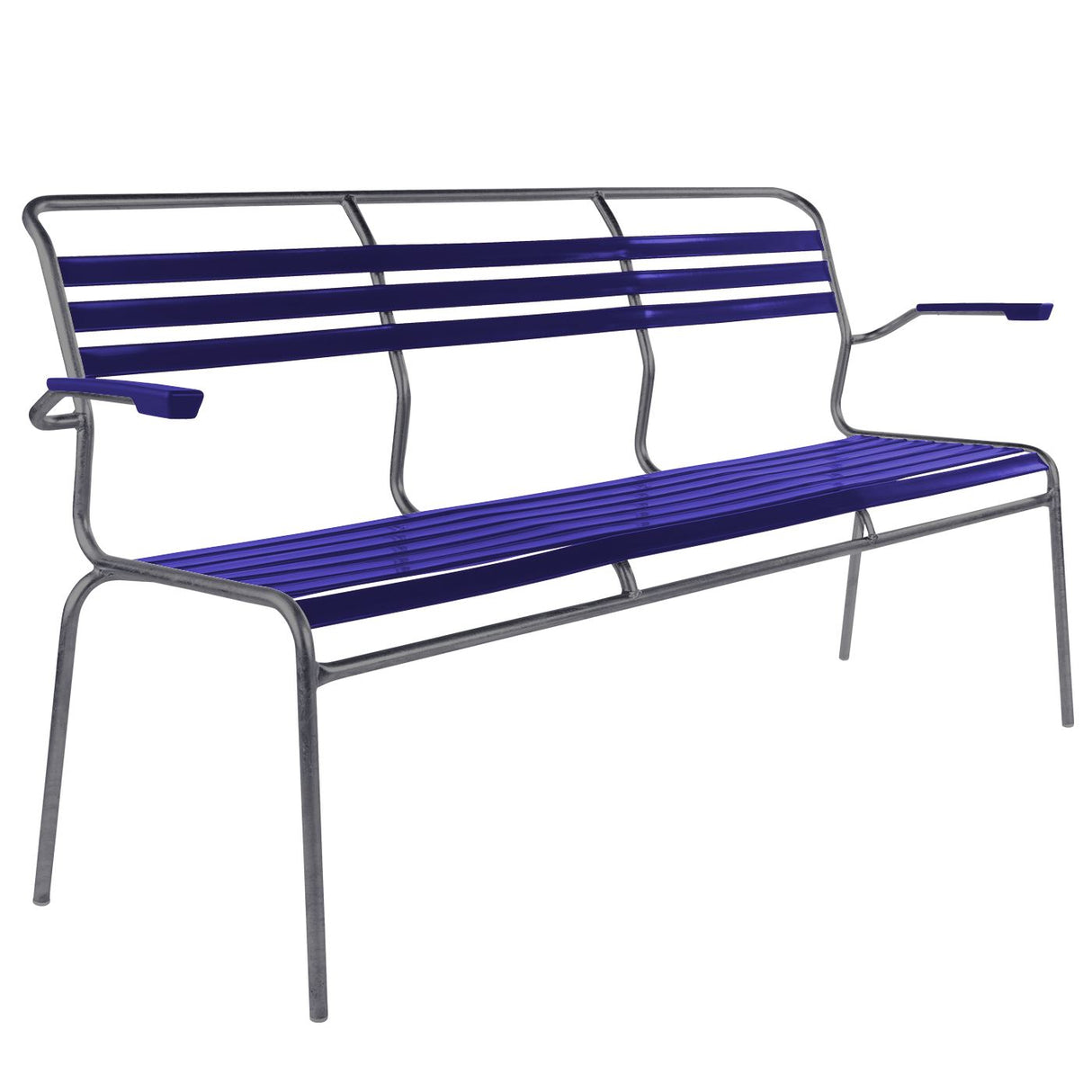 Schaffner Säntis Banc à lattes 3 places avec accoudoirs Graphite 73 Bleu 53