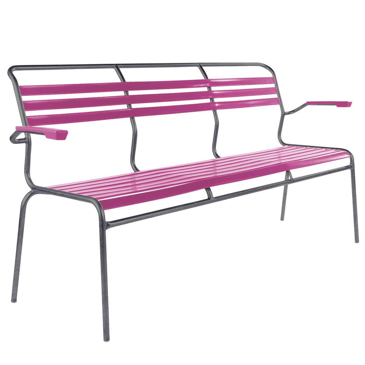 Schaffner Säntis Banc à lattes 3 places avec accoudoirs Graphite 73 Rose 41