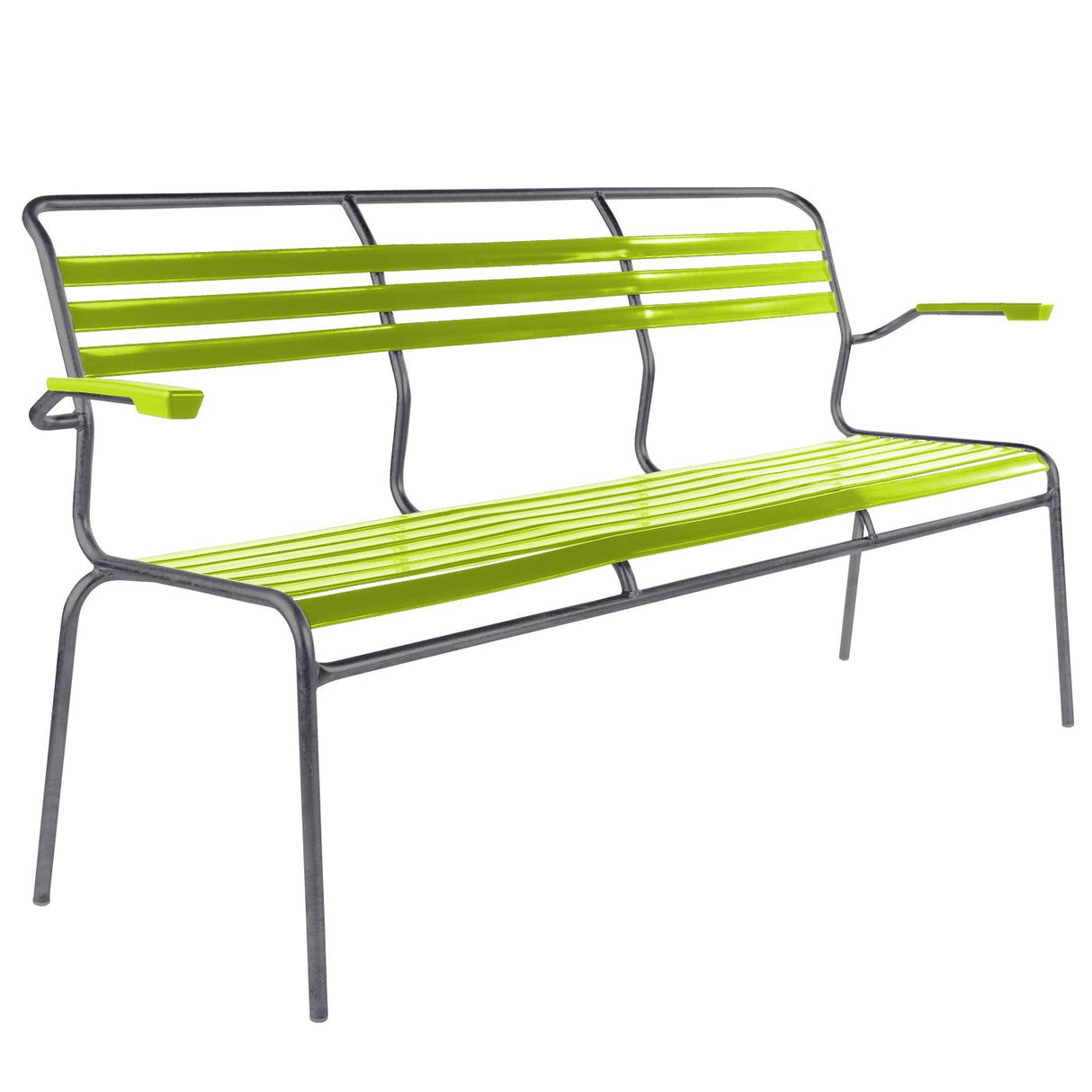 Schaffner Säntis Banc à lattes 3 places avec accoudoirs Graphite 73 Vert Clair 63