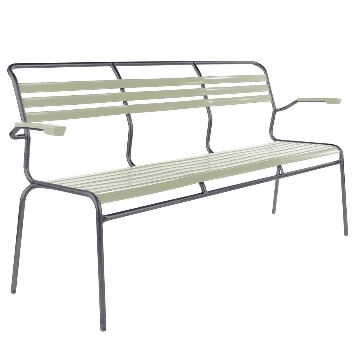 Schaffner Säntis Banc à lattes 3 places avec accoudoirs Graphite 73 Vert pastel 64