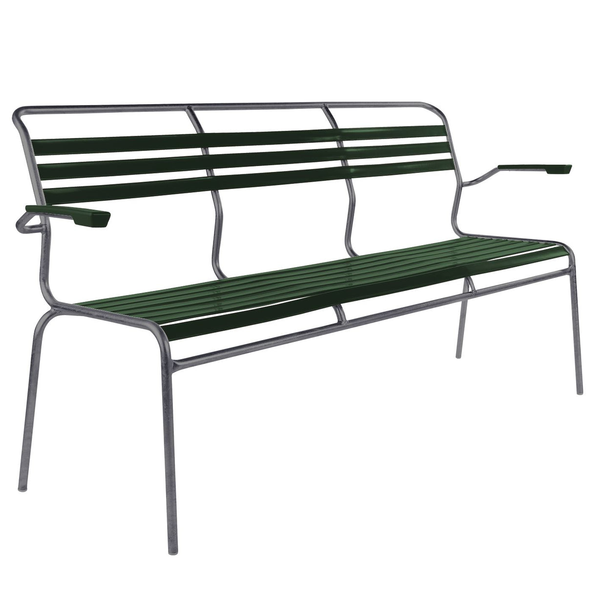 Schaffner Säntis Banc à lattes 3 places avec accoudoirs Graphite 73 Vert sapin 66