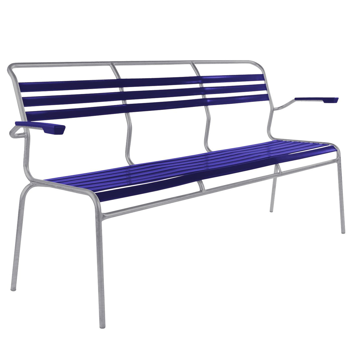 Schaffner Säntis Banc à lattes 3 places avec accoudoirs Gris Argent 78 Bleu 53