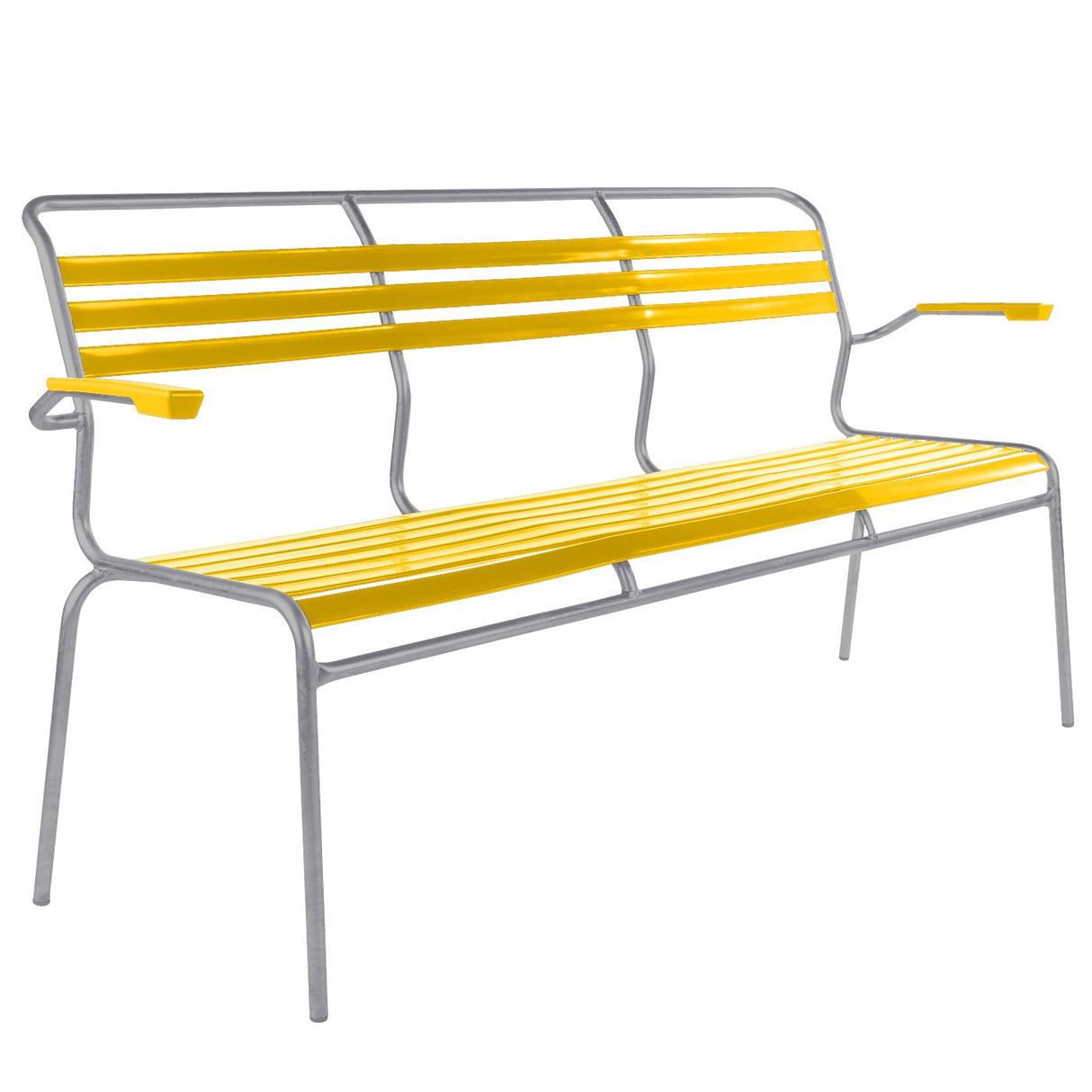 Schaffner Säntis Banc à lattes 3 places avec accoudoirs Gris Argent 78 Jaune 11