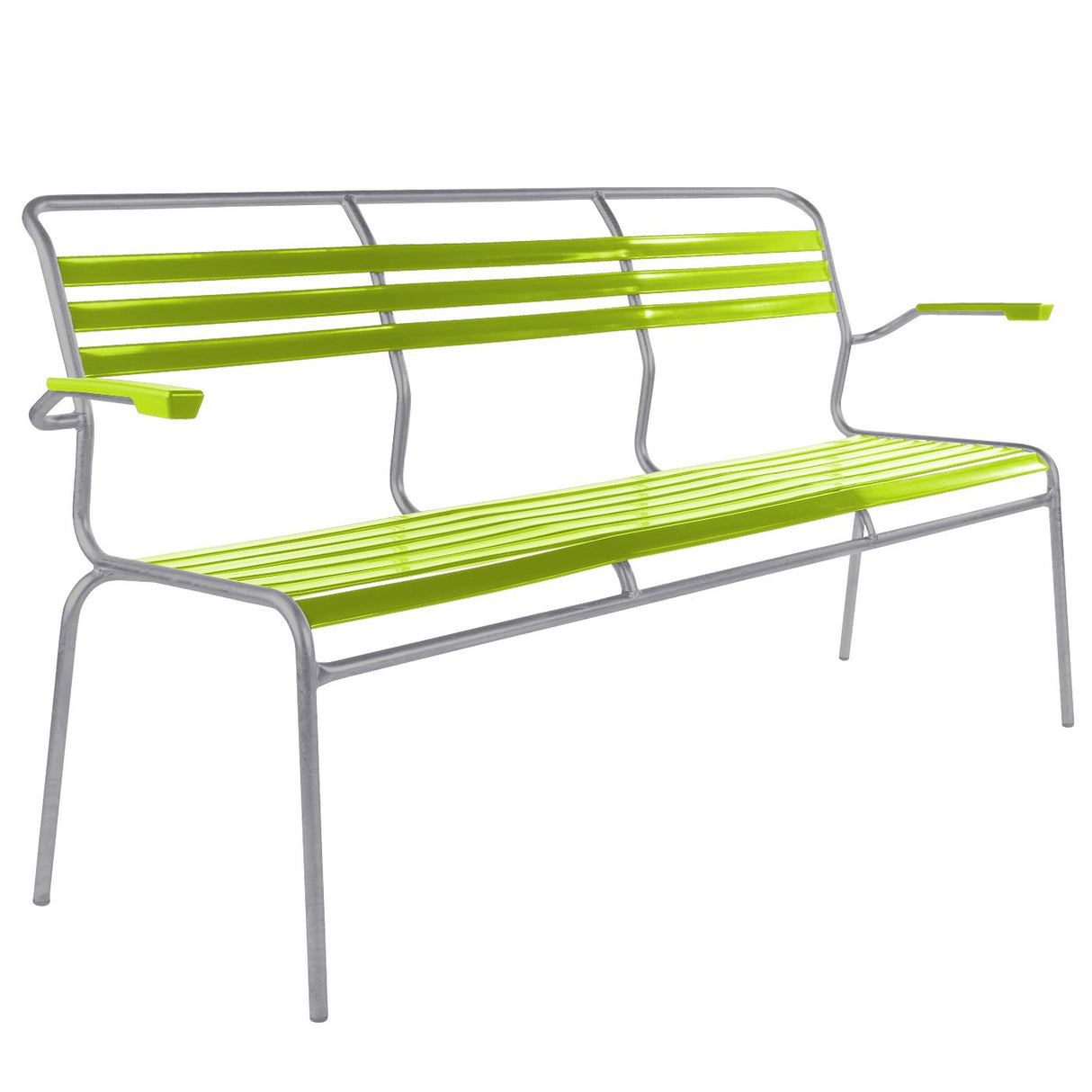 Schaffner Säntis Banc à lattes 3 places avec accoudoirs Gris Argent 78 Vert Clair 63