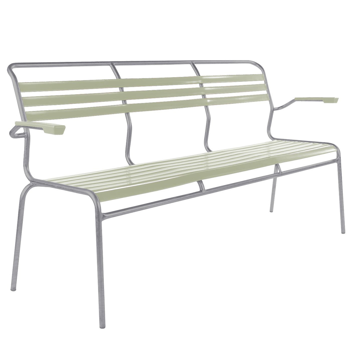 Schaffner Säntis Banc à lattes 3 places avec accoudoirs Gris Argent 78 Vert pastel 64