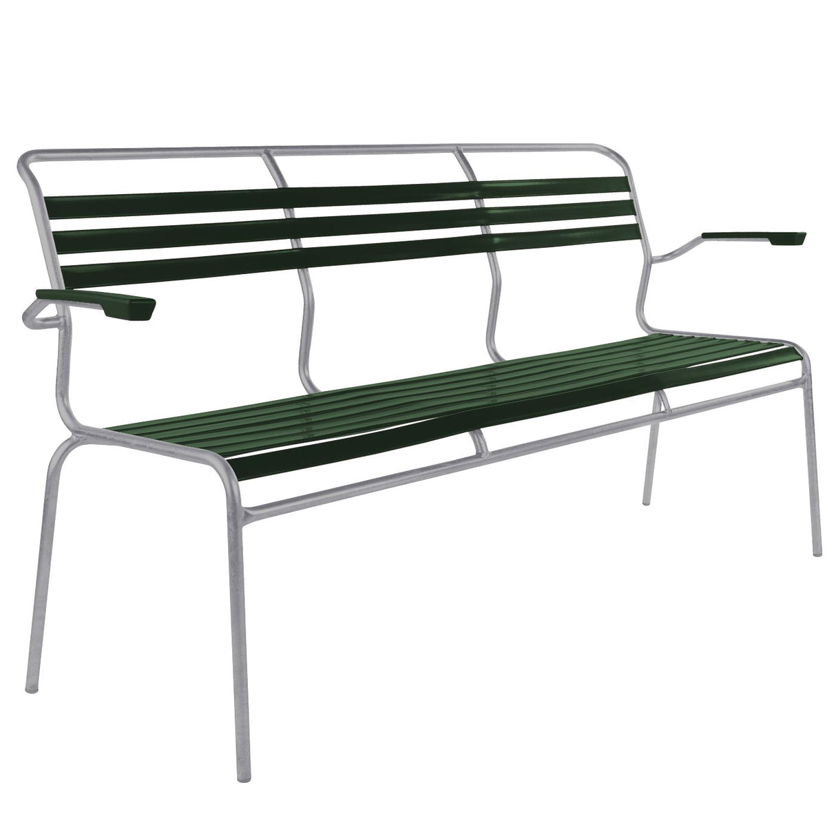 Schaffner Säntis Banc à lattes 3 places avec accoudoirs Gris Argent 78 Vert sapin 66