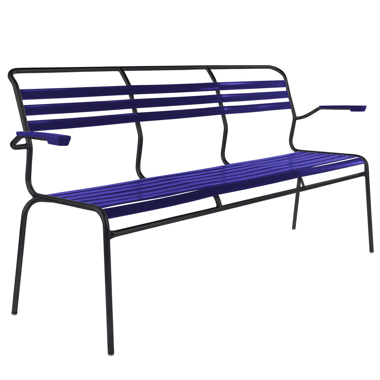 Schaffner Säntis Banc à lattes 3 places avec accoudoirs Noir 91 Bleu 53