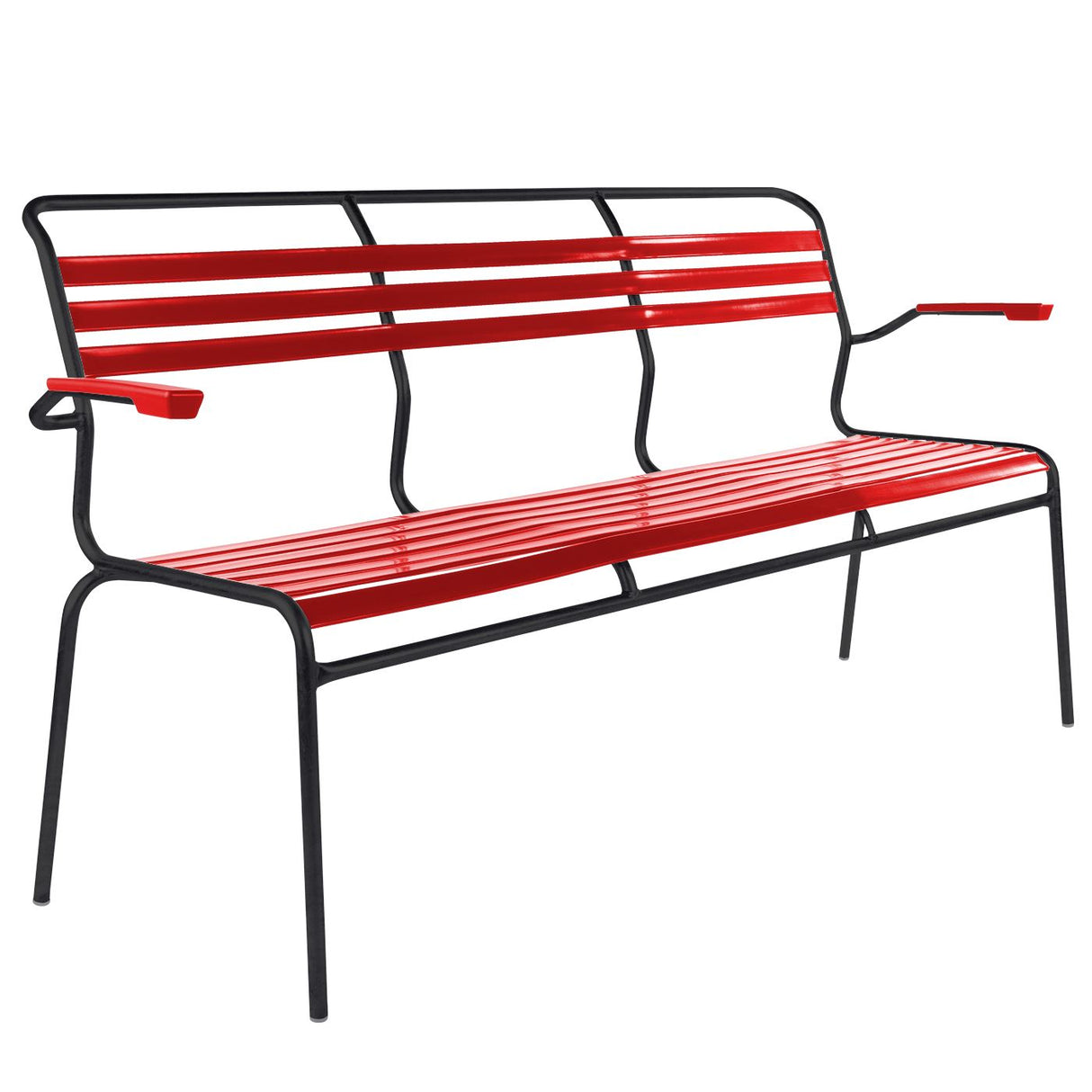 Schaffner Säntis Banc à lattes 3 places avec accoudoirs Noir 91 Rouge 30