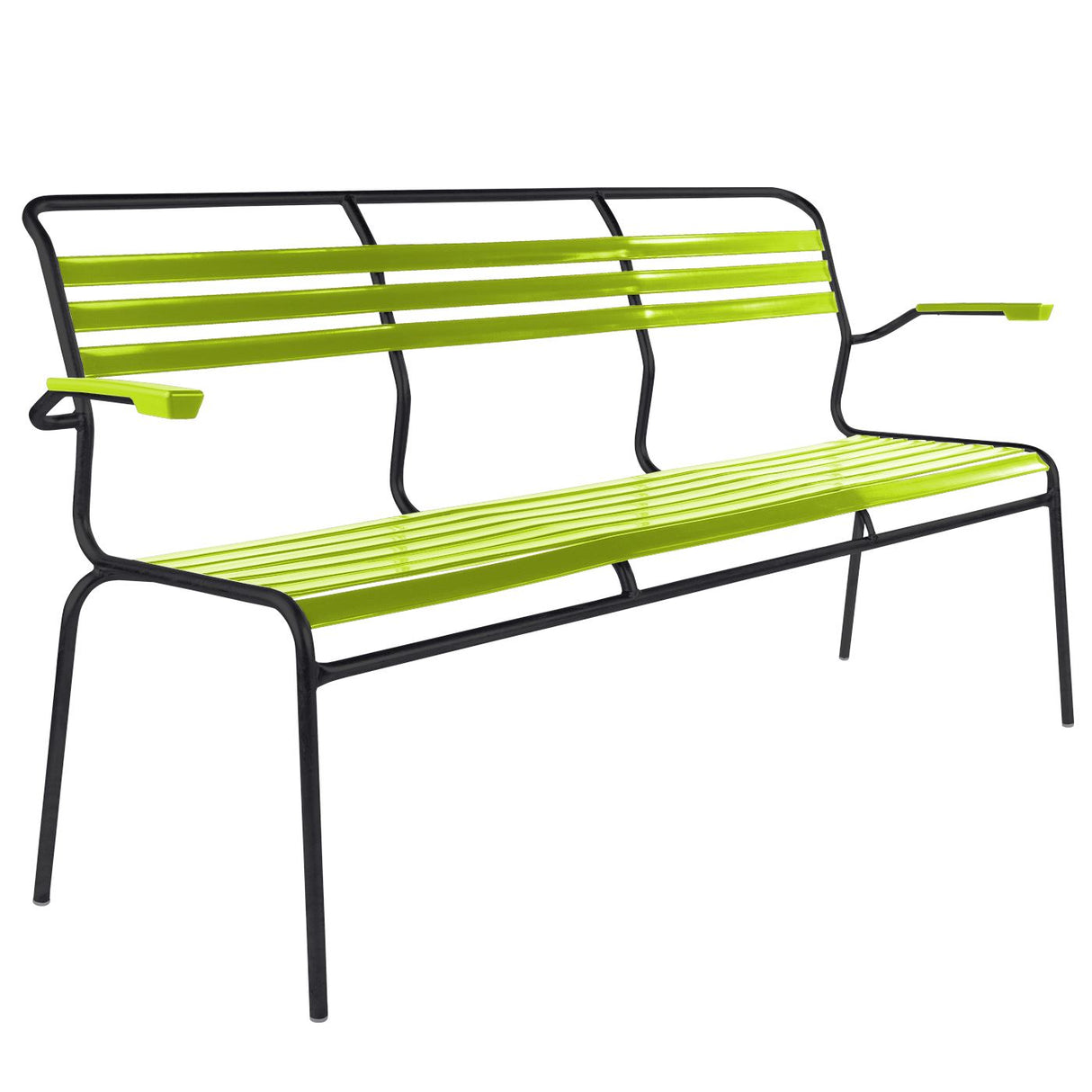 Schaffner Säntis Banc à lattes 3 places avec accoudoirs Noir 91 Vert Clair 63