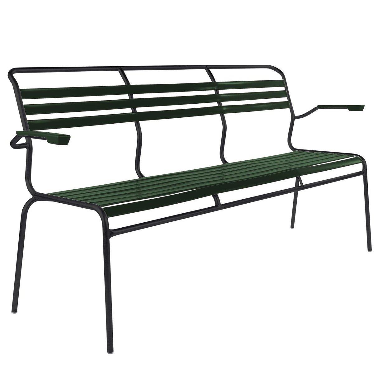 Schaffner Säntis Banc à lattes 3 places avec accoudoirs Noir 91 Vert sapin 66