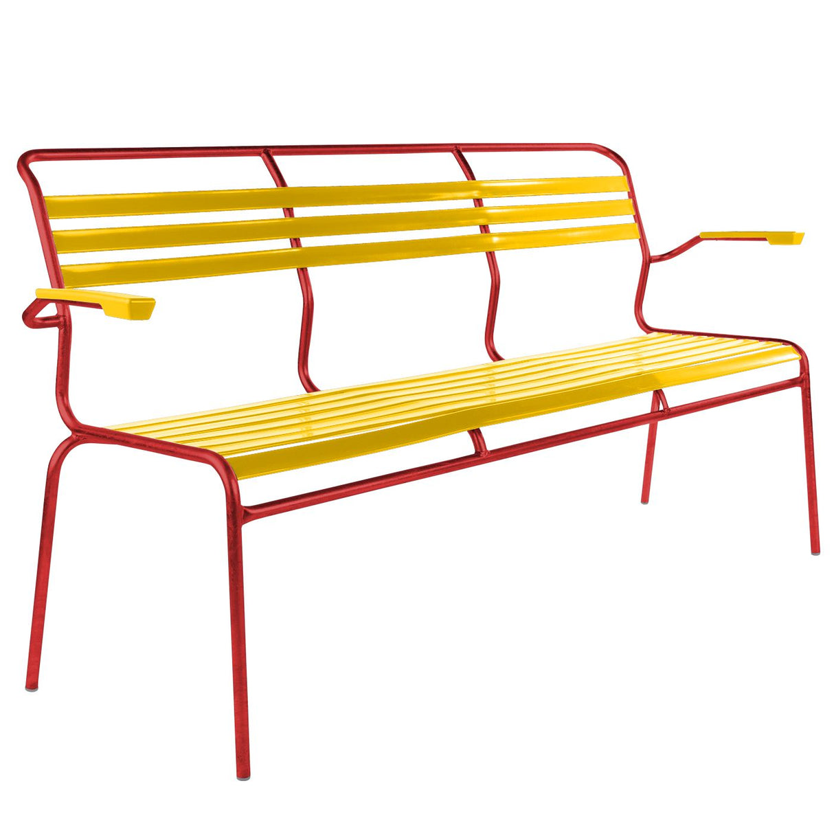 Schaffner Säntis Banc à lattes 3 places avec accoudoirs Rouge 30 Jaune 11