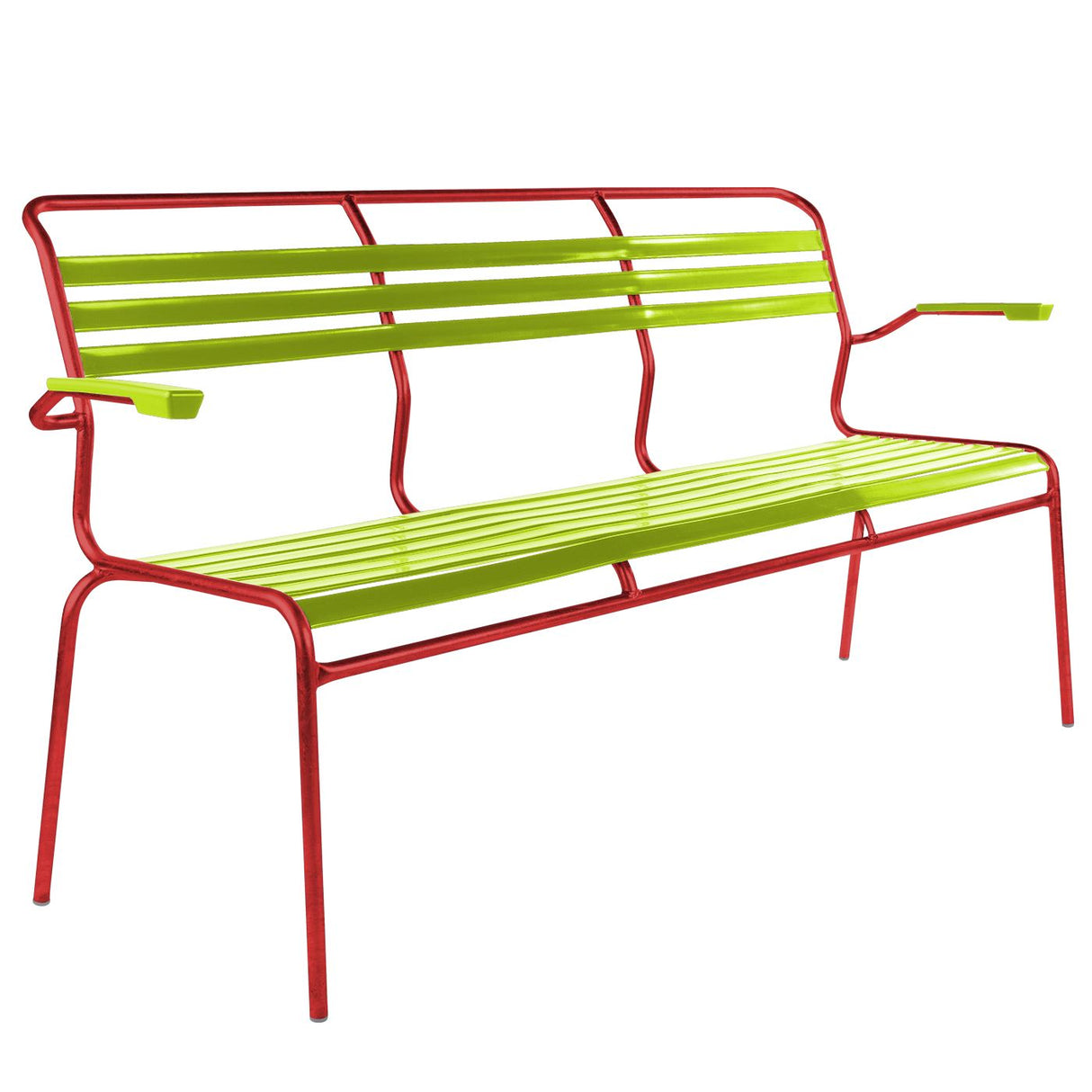 Schaffner Säntis Banc à lattes 3 places avec accoudoirs Rouge 30 Vert Clair 63