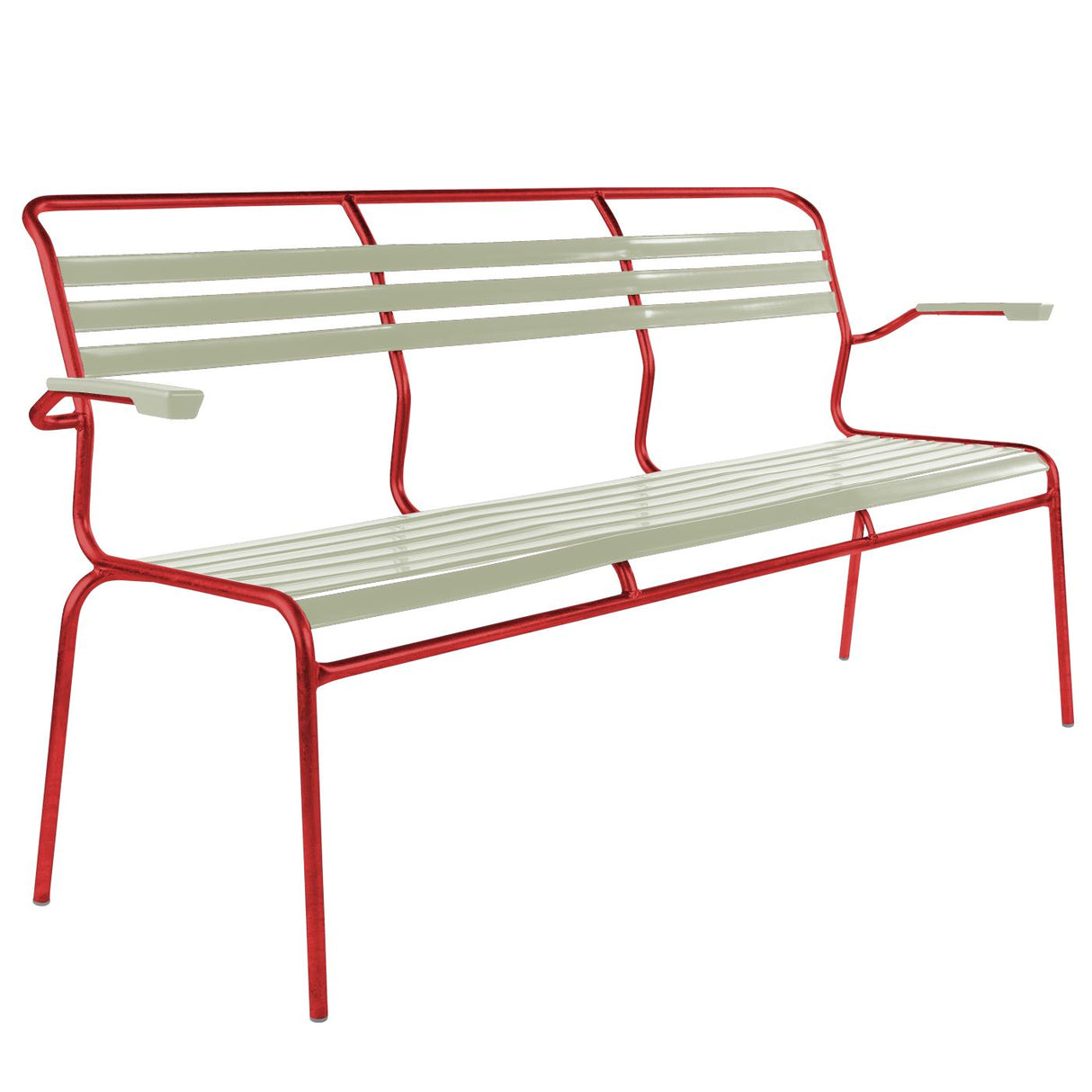 Schaffner Säntis Banc à lattes 3 places avec accoudoirs Rouge 30 Vert pastel 64