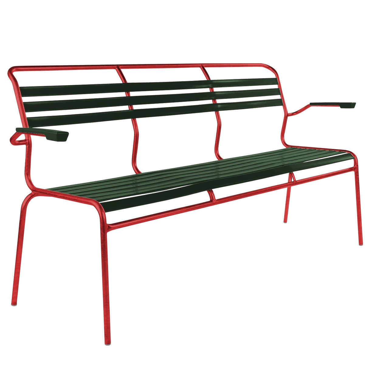 Schaffner Säntis Banc à lattes 3 places avec accoudoirs Rouge 30 Vert sapin 66