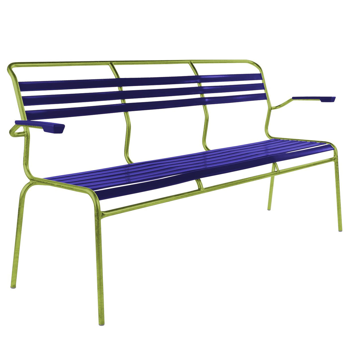 Schaffner Säntis Banc à lattes 3 places avec accoudoirs Vert Clair 63 Bleu 53