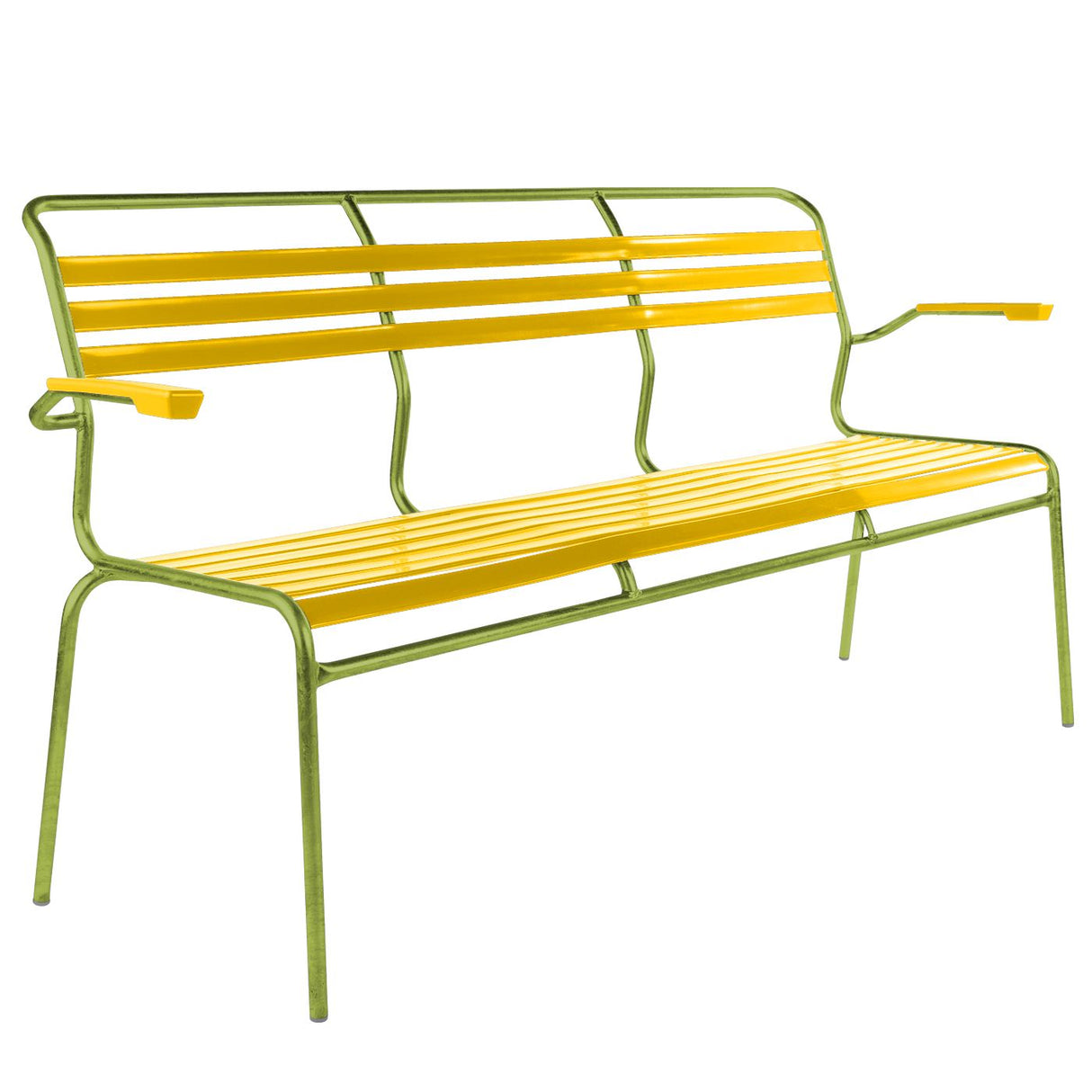 Schaffner Säntis Banc à lattes 3 places avec accoudoirs Vert Clair 63 Jaune 11