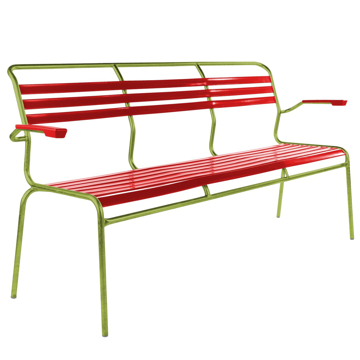 Schaffner Säntis Banc à lattes 3 places avec accoudoirs Vert Clair 63 Rouge 30