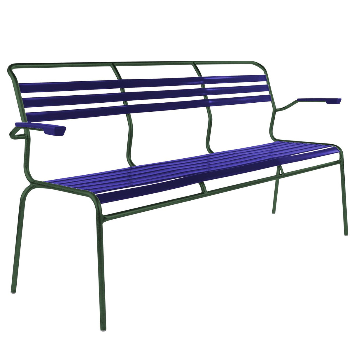 Schaffner Säntis Banc à lattes 3 places avec accoudoirs Vert Sapin 66 Bleu 53