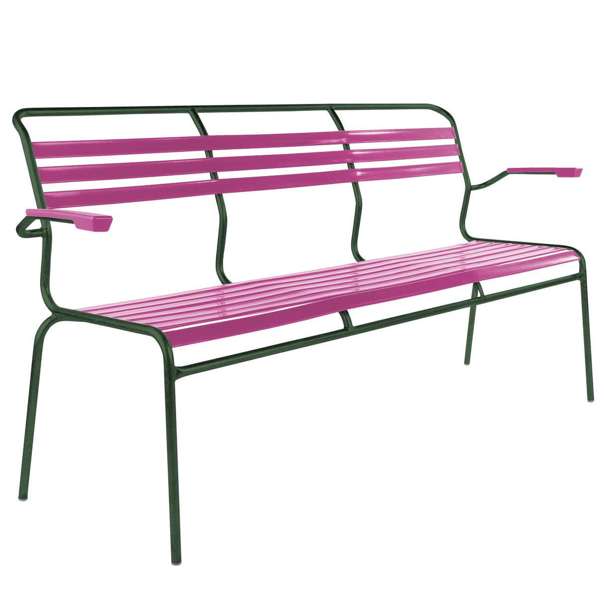 Schaffner Säntis Banc à lattes 3 places avec accoudoirs Vert Sapin 66 Rose 41