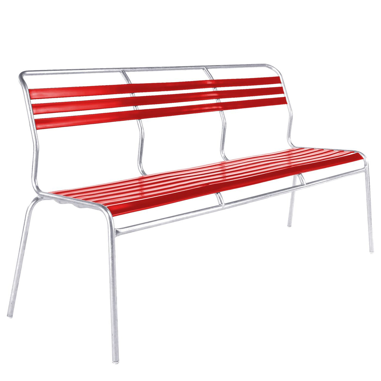Schaffner Säntis Banc à lattes 3 places sans accoudoirs Galvanisé à chaud 02 Rouge 30