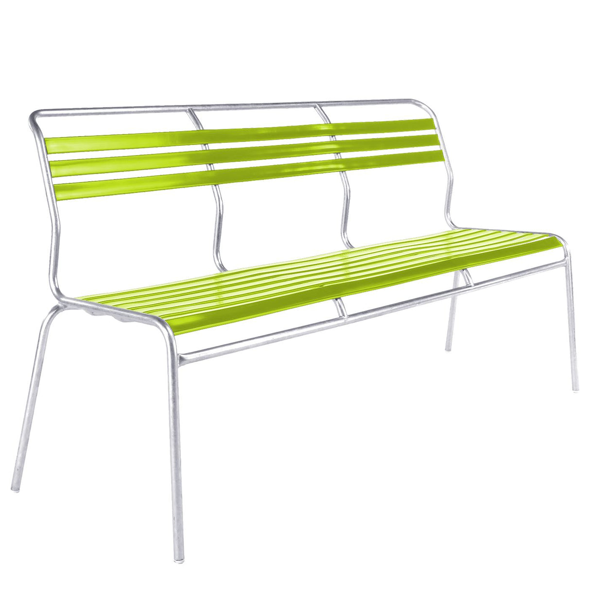 Schaffner Säntis Banc à lattes 3 places sans accoudoirs Galvanisé à chaud 02 Vert Clair 63