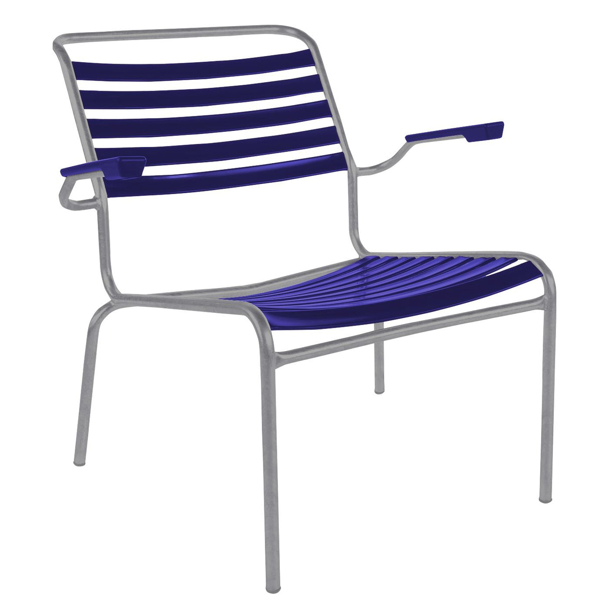 Schaffner Säntis Fauteuil bas à lattes Gris Argent 78 Bleu 53