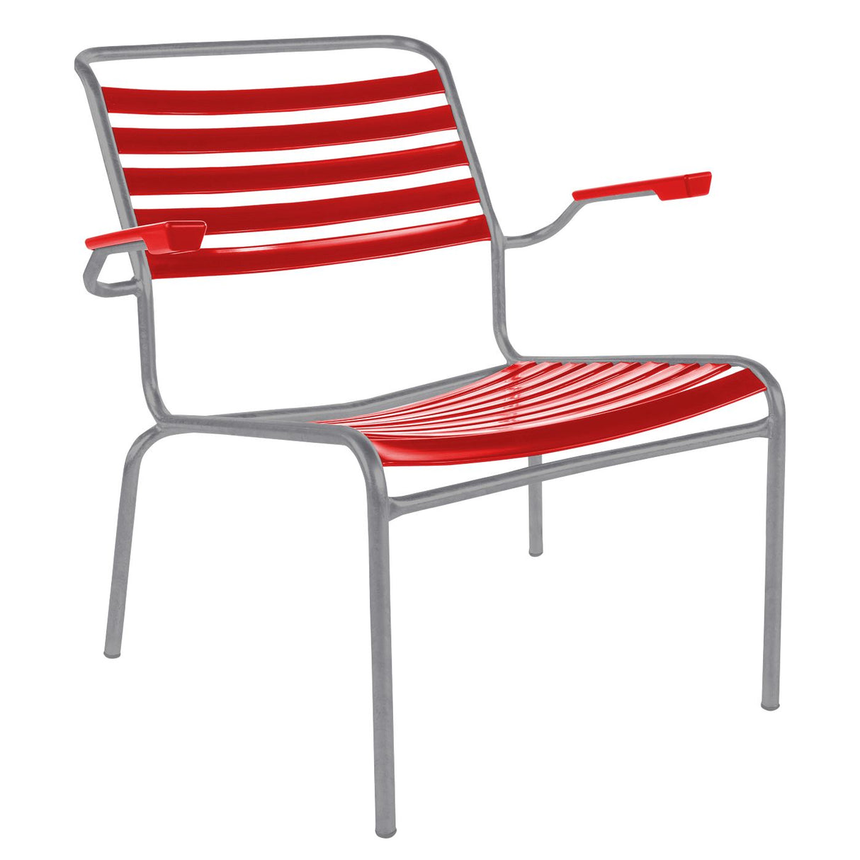 Schaffner Säntis Fauteuil bas à lattes Gris Argent 78 Rouge 30