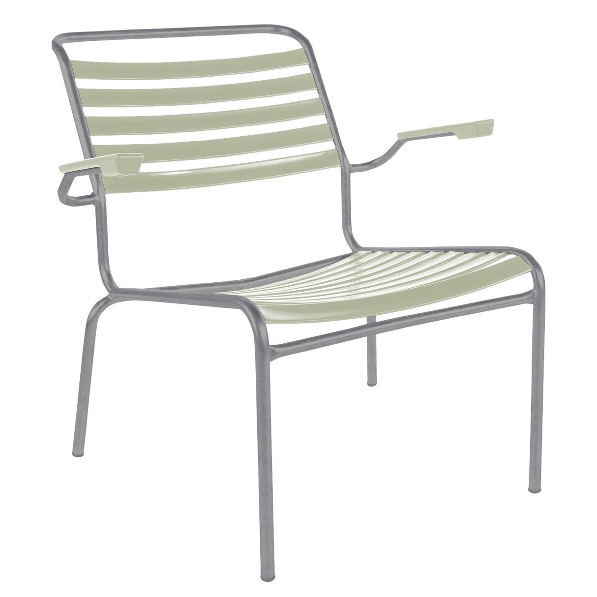 Schaffner Säntis Fauteuil bas à lattes Gris Argent 78 Vert pastel 64