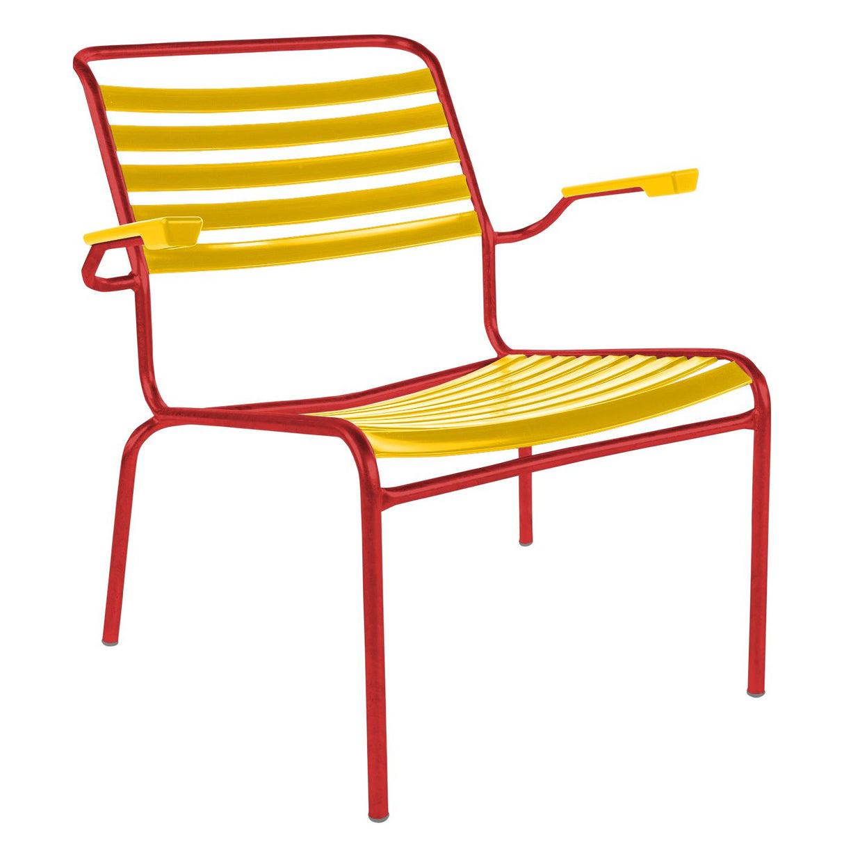 Schaffner Säntis Fauteuil bas à lattes Rouge 30 Jaune 11