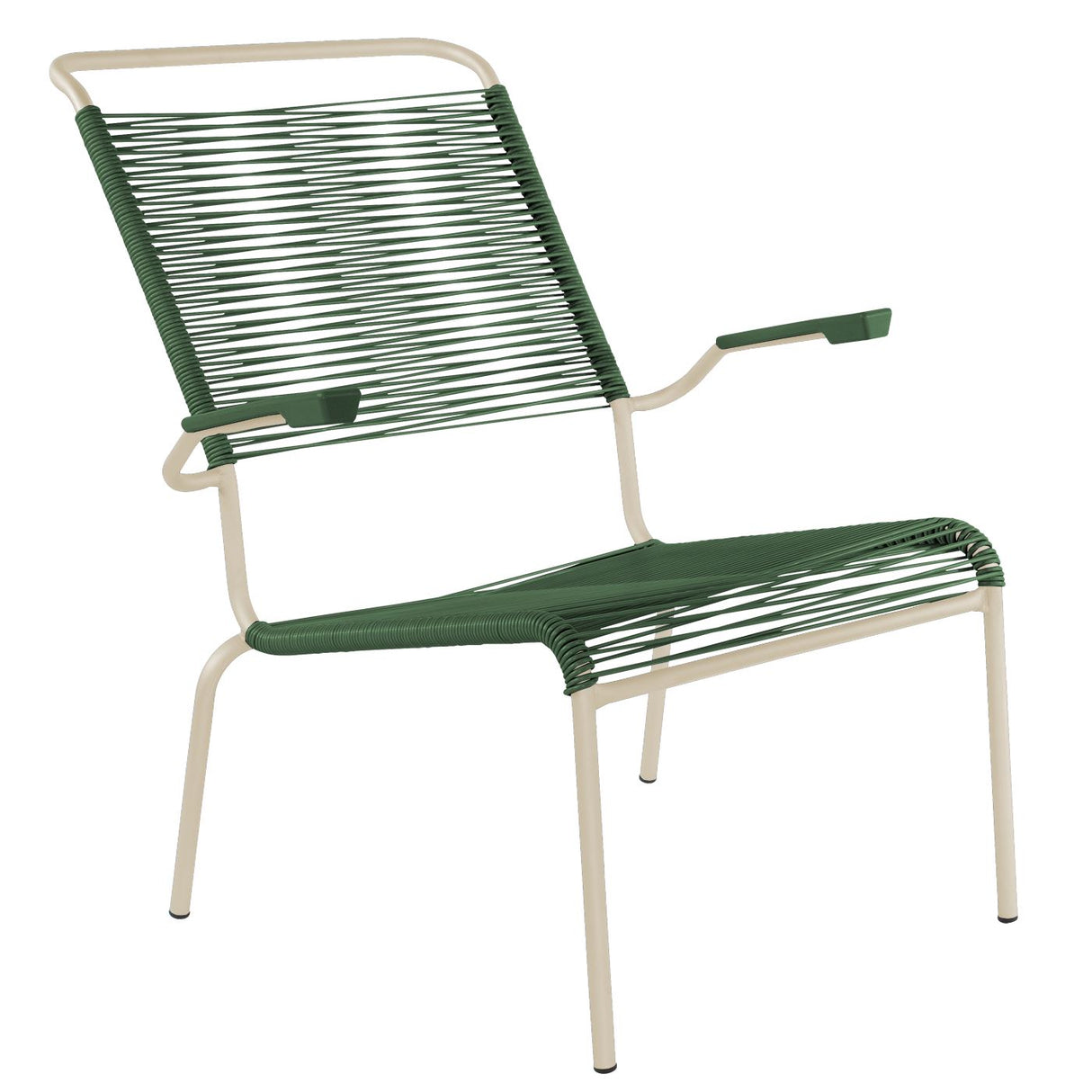 Schaffner Säntis Fauteuil bas haut dossier Spaghetti Sable Pastel 15 Vert Sapin 66