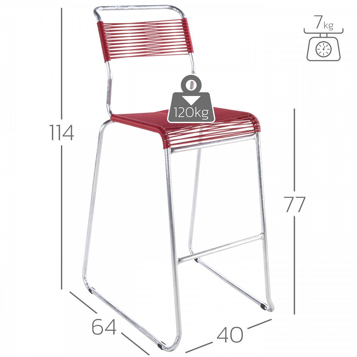 Schaffner Säntis Tabouret de bar Spaghetti luge sans accoudoirs