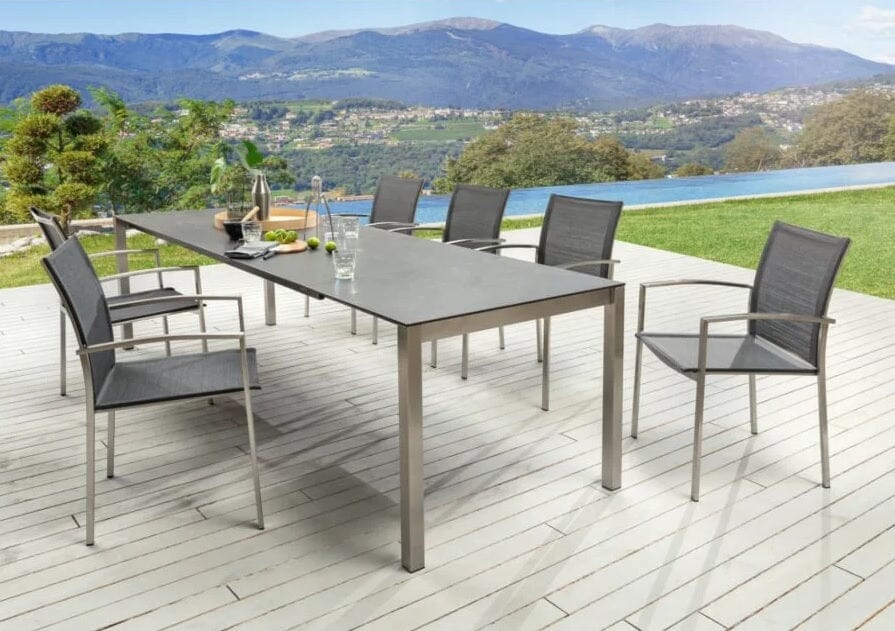 SIT Mobilia Etna Alpha Plus Table à rallonge 160-220x95cm en inox brossé avec Plateau céramique