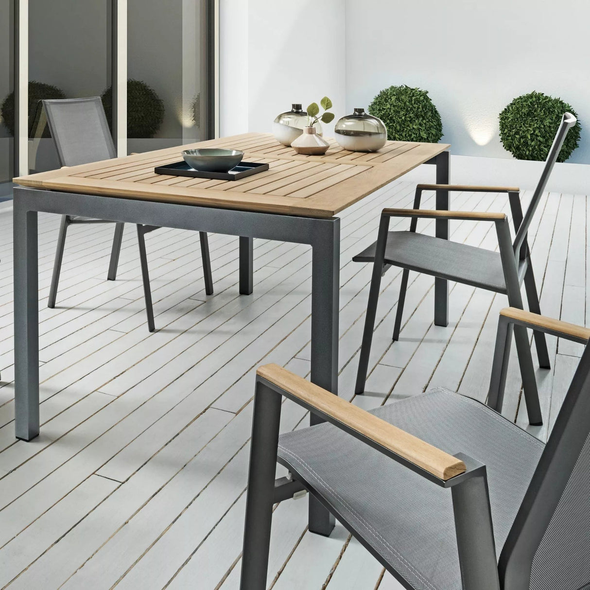 SIT Mobilia Merlo Fauteuil repas inox accoudoirs en teck