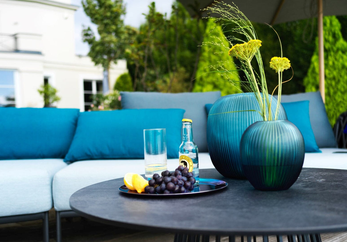 Solpuri Grid Table basse Ø 110cm h: 30cm - Alu Anthracite / Plateau HPL