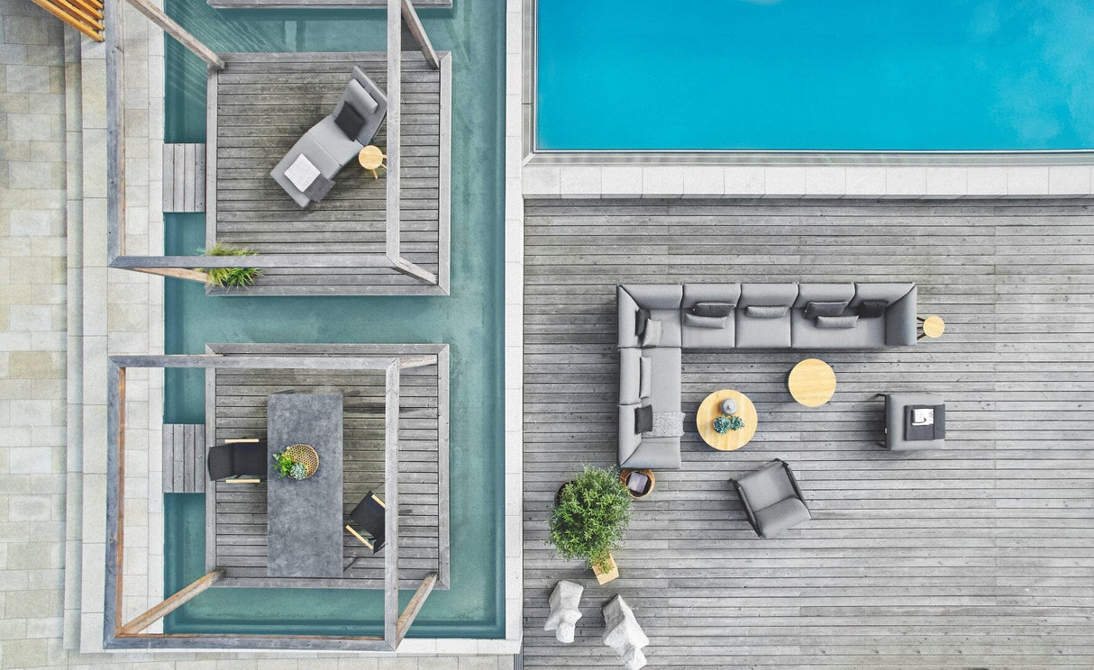 Solpuri Grid Table basse Ø 110cm h: 30cm - Alu Anthracite / Plateau Teck