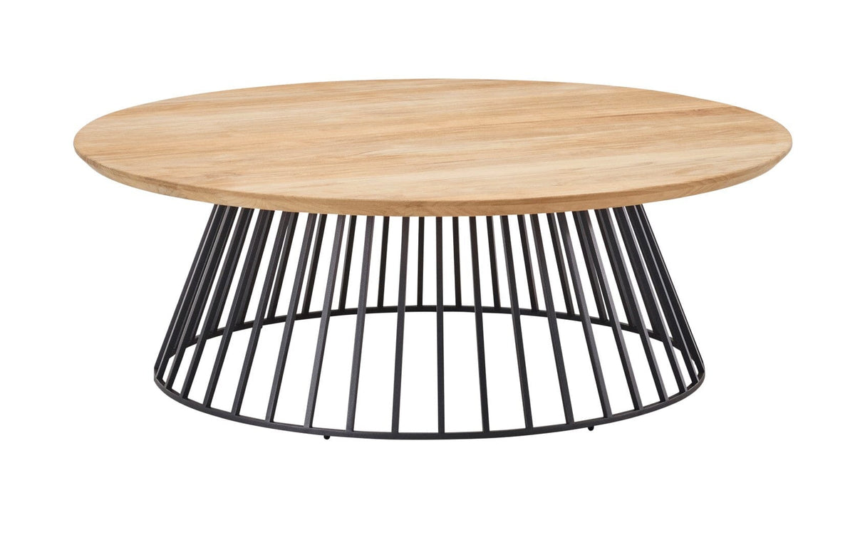Solpuri Grid Table basse Ø 110cm h: 30cm - Alu Anthracite / Plateau Teck Teak
